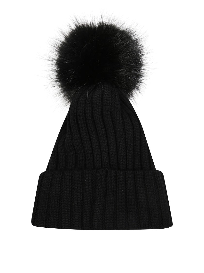 Moncler Ribbed Knit Hat With Fluffy Pom-Pom