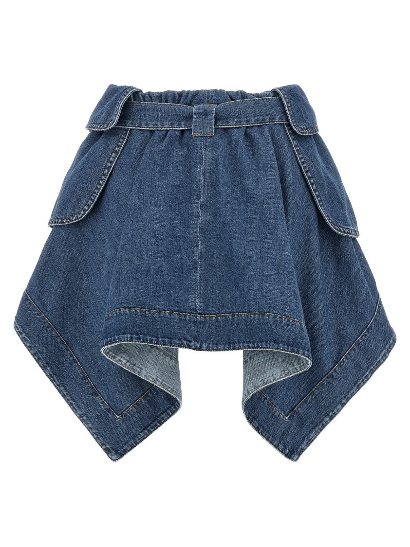 Loewe Asymmetrical Mini Skirt With Cargo Flaps And Ruffled Waist
