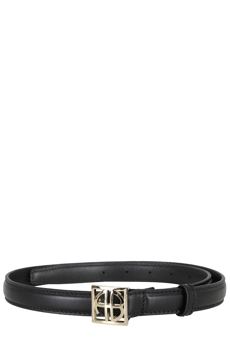 Anine Bing Black Monogram Plated-Logo Buckle Cowhide Leather Belt