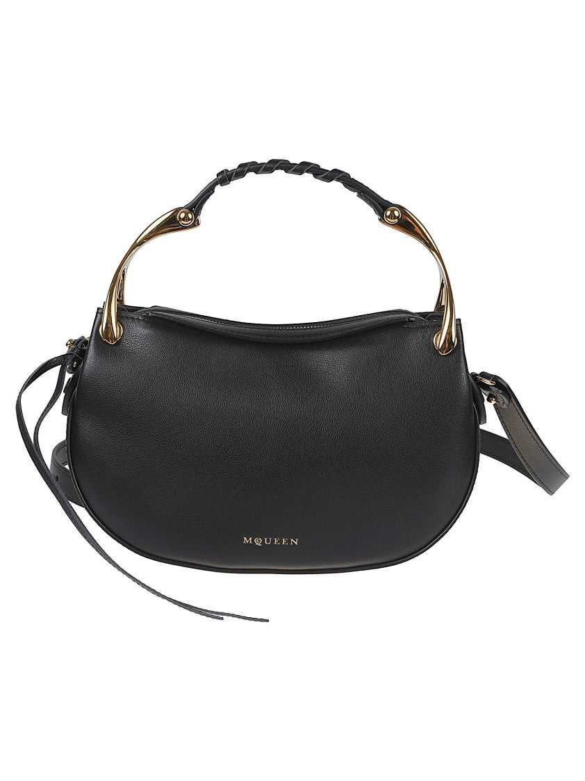 Alexander Mcqueen Black Calf Leather Wishbone Mini Bag