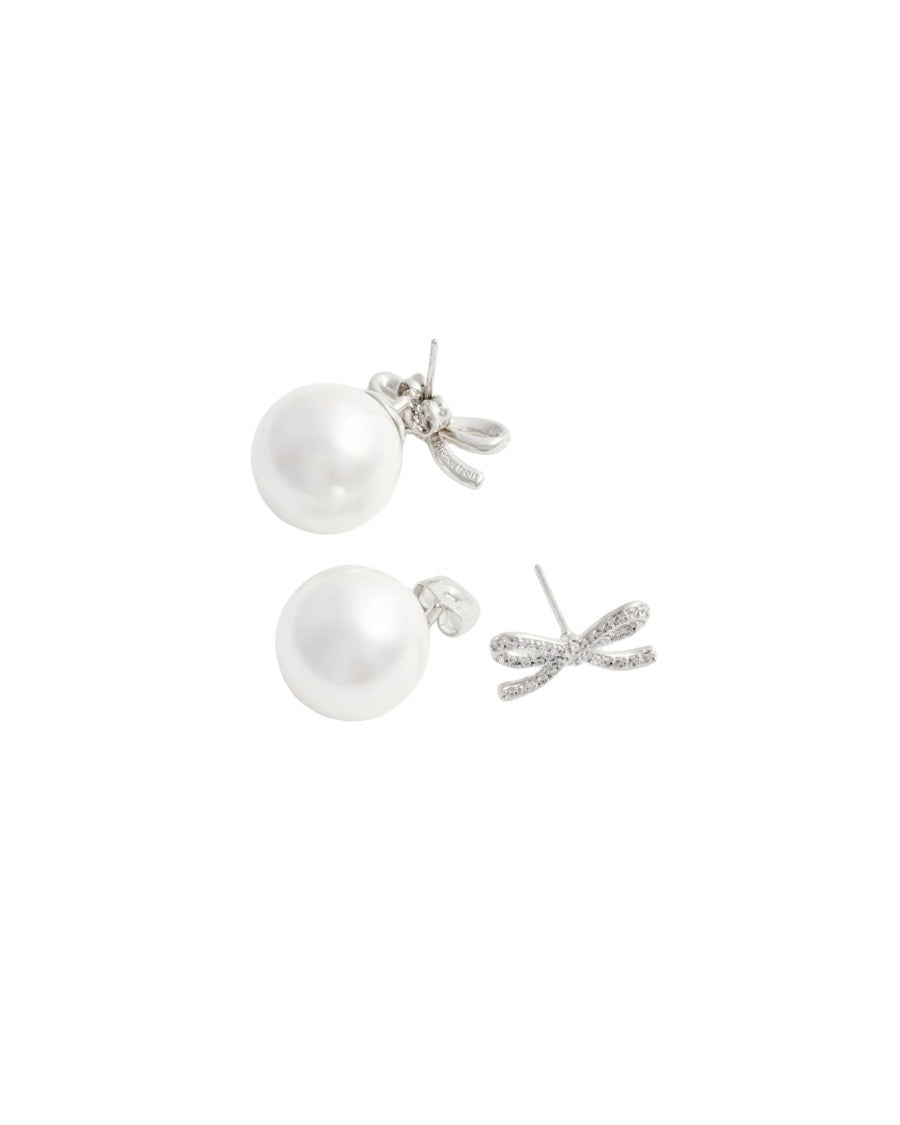 Self-Portrait Brystal Bow Pearl Silver Earrings With Crystal Accents