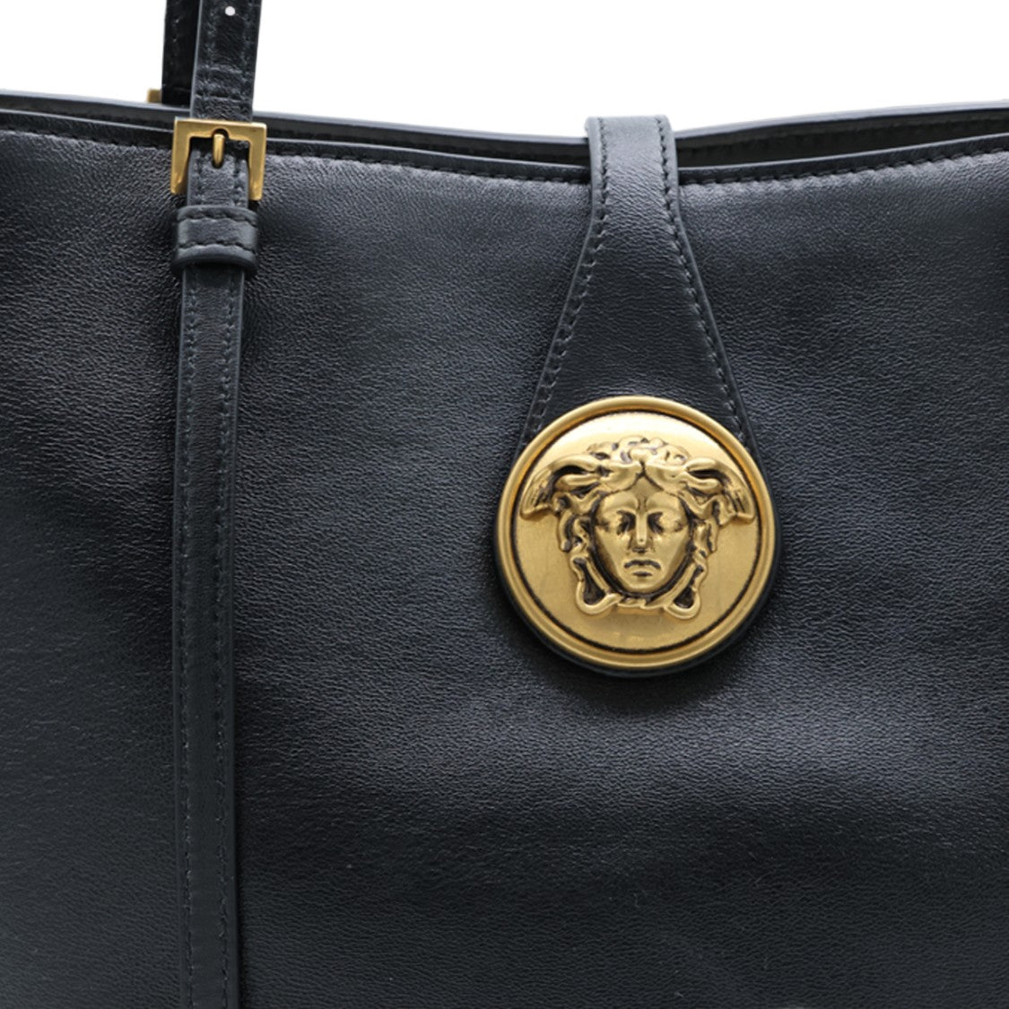 Versace Black Gold Medallion Structured Leather Tote Bag