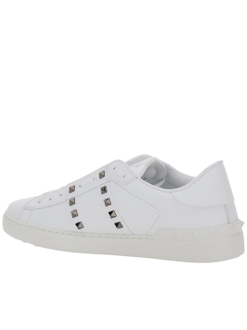 Valentino White Low-Top Pyramid Metal Stud Sneakers