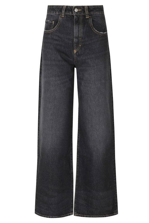 Icon Denim Black Cotton Mid-Rise Wide-Leg Jeans