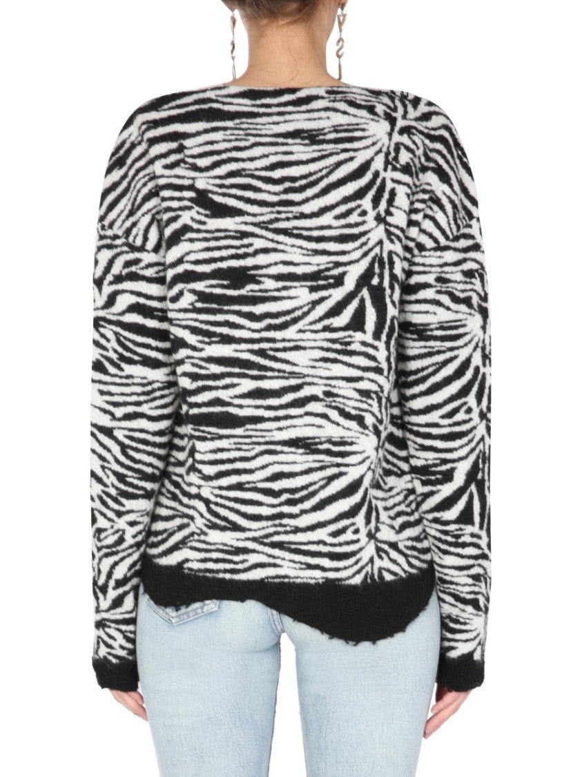 Saint Laurent Zebra Stripe V-Neck Sweater