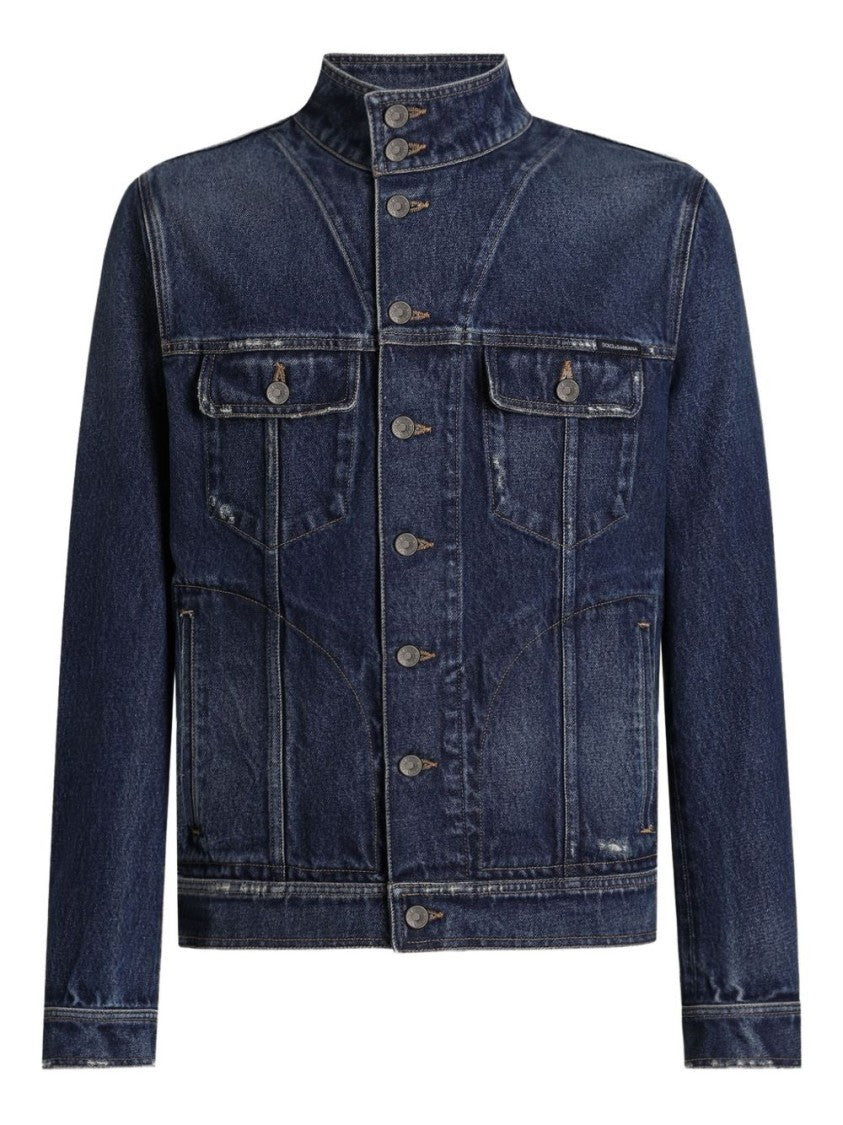 Dolce & Gabbana High-Collar Blue Denim Jacket
