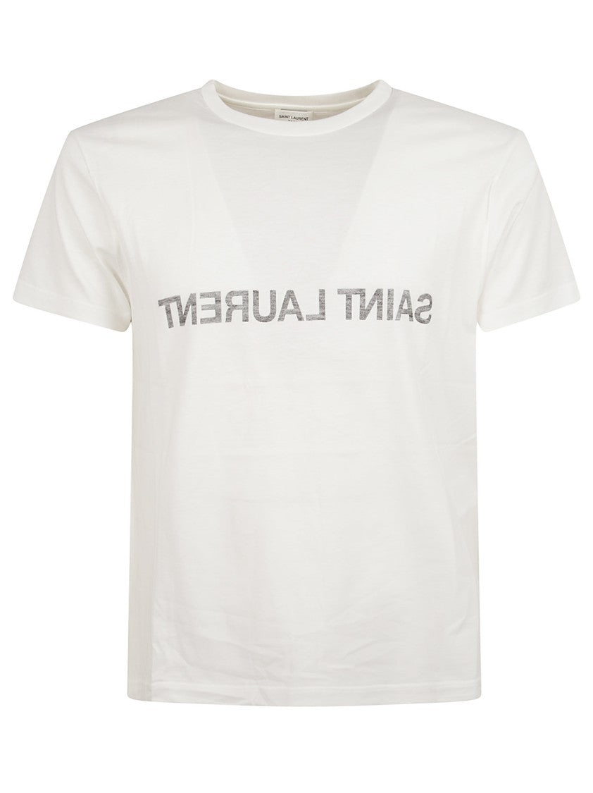 Saint Laurent Ivory Cotton Jersey T-Shirt With Raw-Edge Detail