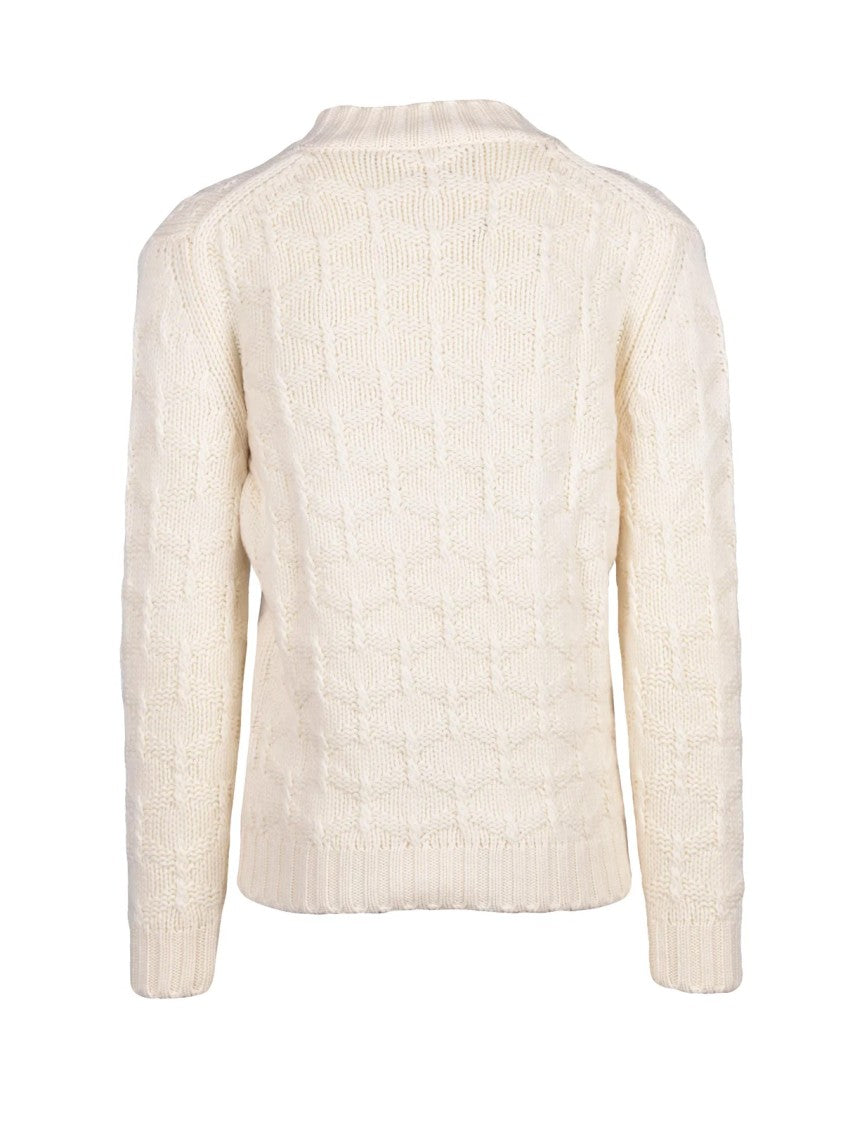 Kangra Cable Knit V-Neck Sweater In Extrafine Merino Wool