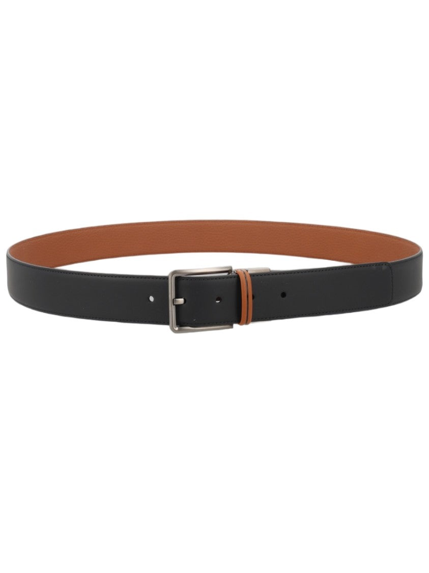 Zegna Reversible Classic Silver Buckle Cow Leather Belt