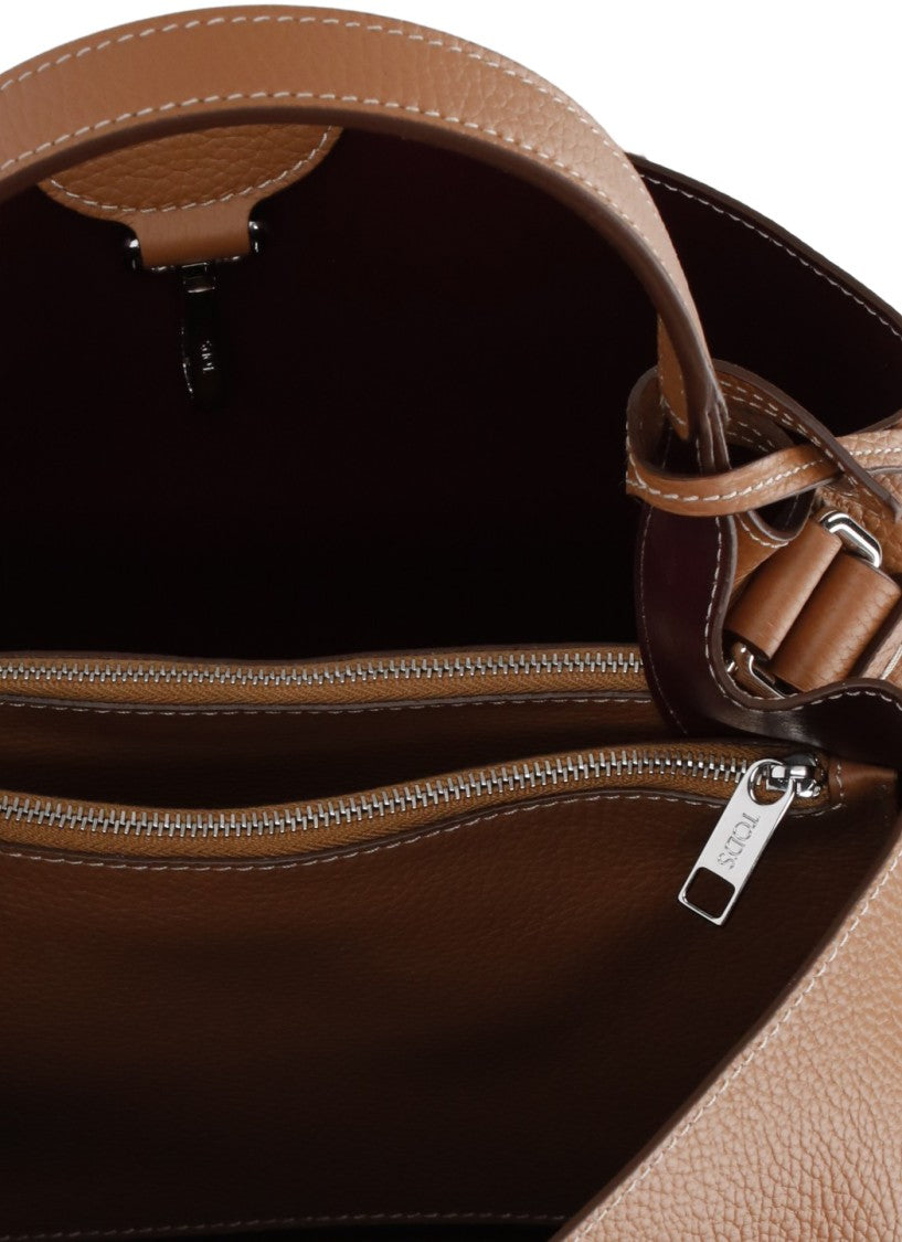 Tod's Structured Pebbled Leather Shoulder Bag With Metal Accents