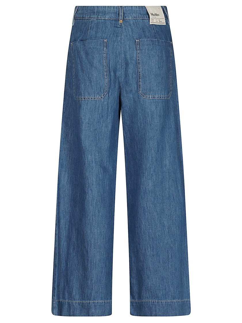 Max Mara Wide-Leg Cropped Denim Pants With Contrast Stitching
