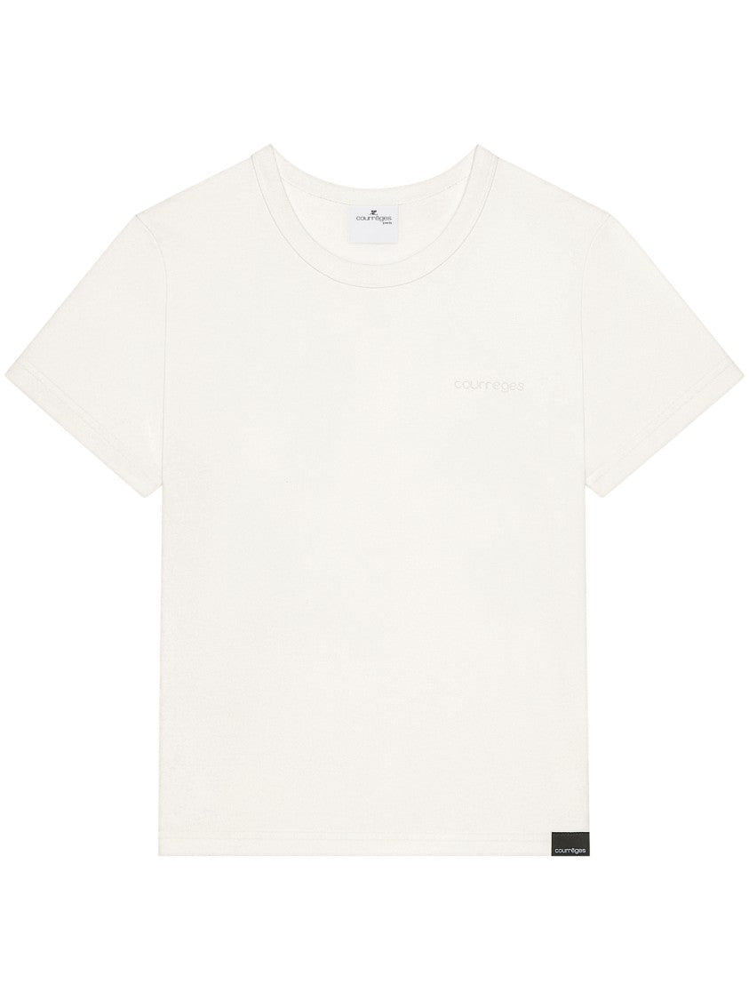 Courrèges Embroidered White T-Shirt With Classic Crew Neckline