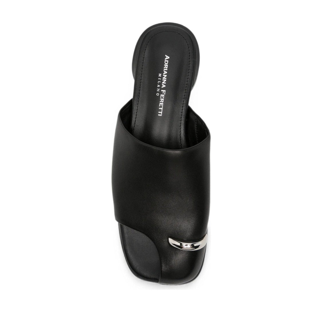 Adrianna Feretti Black Minimalist Silver Accent Leather Slippers