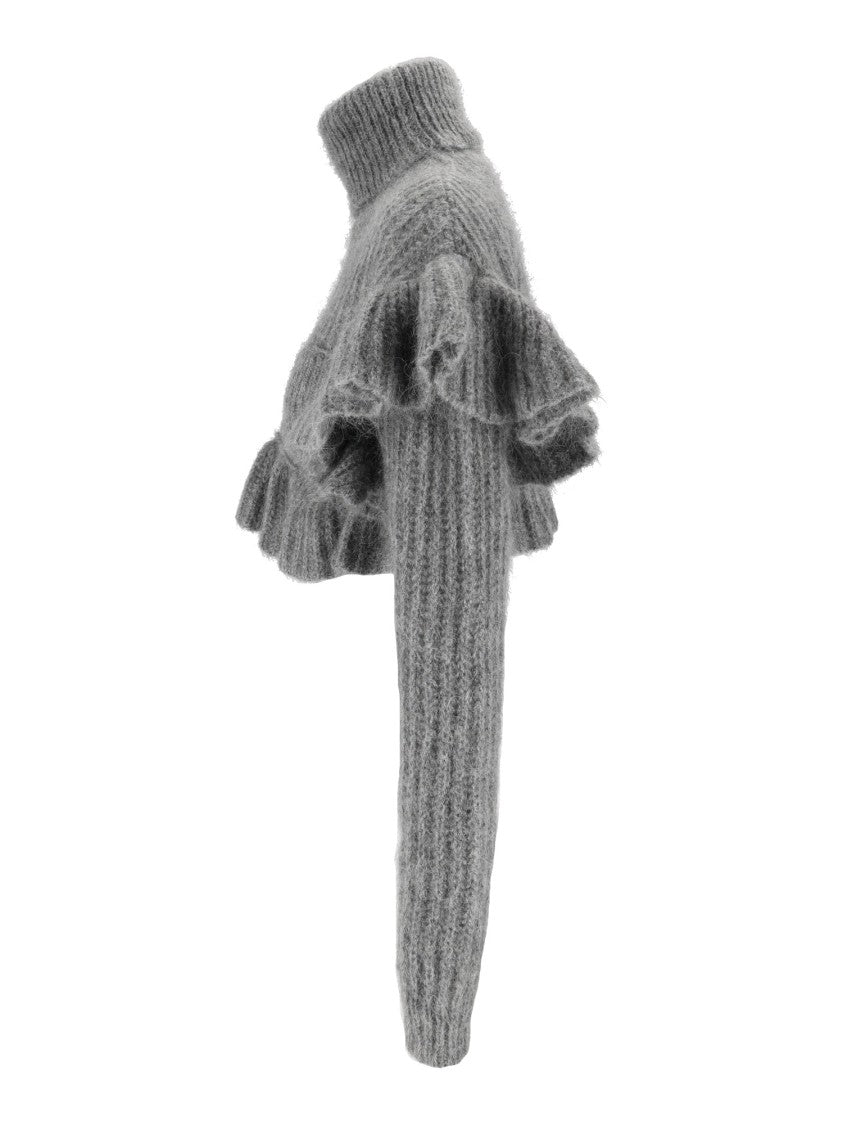 Elisabetta Franchi Cropped Ruffled High-Turtleneck Knit Sweater