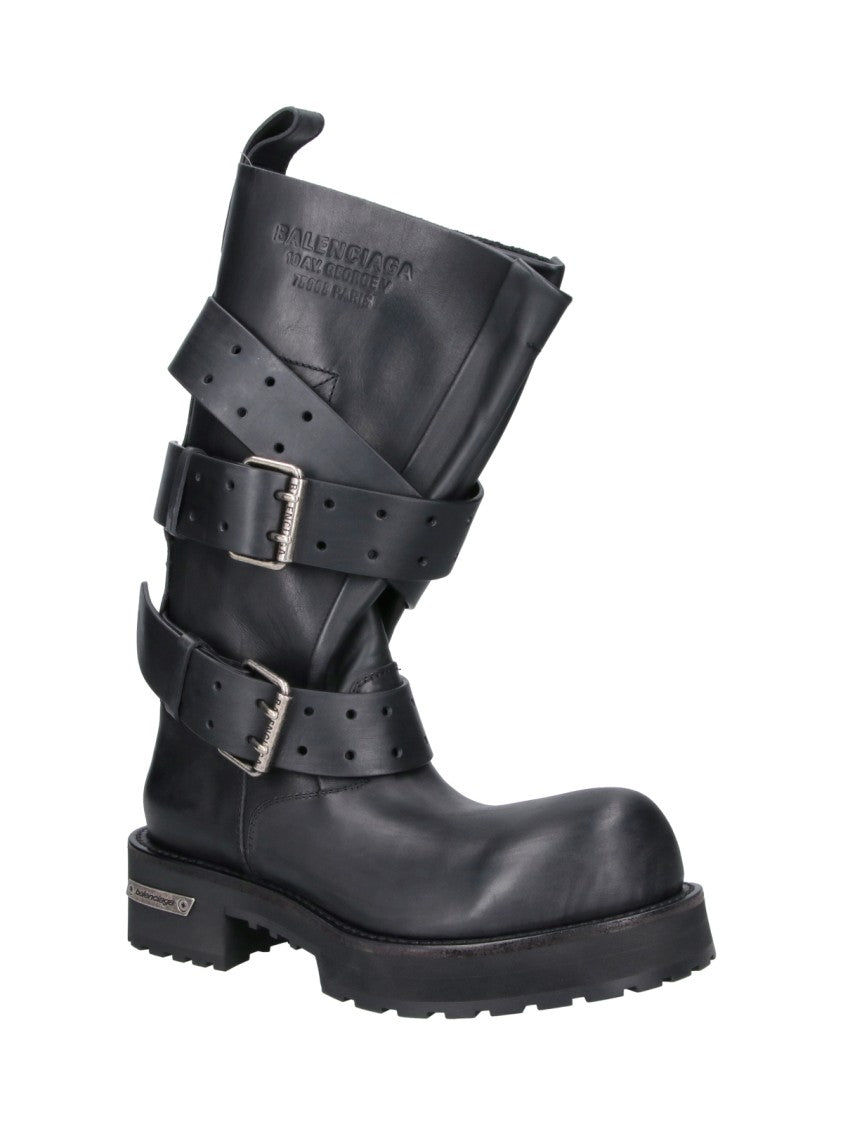 Balenciaga Black Venom Buckle Leather Boots