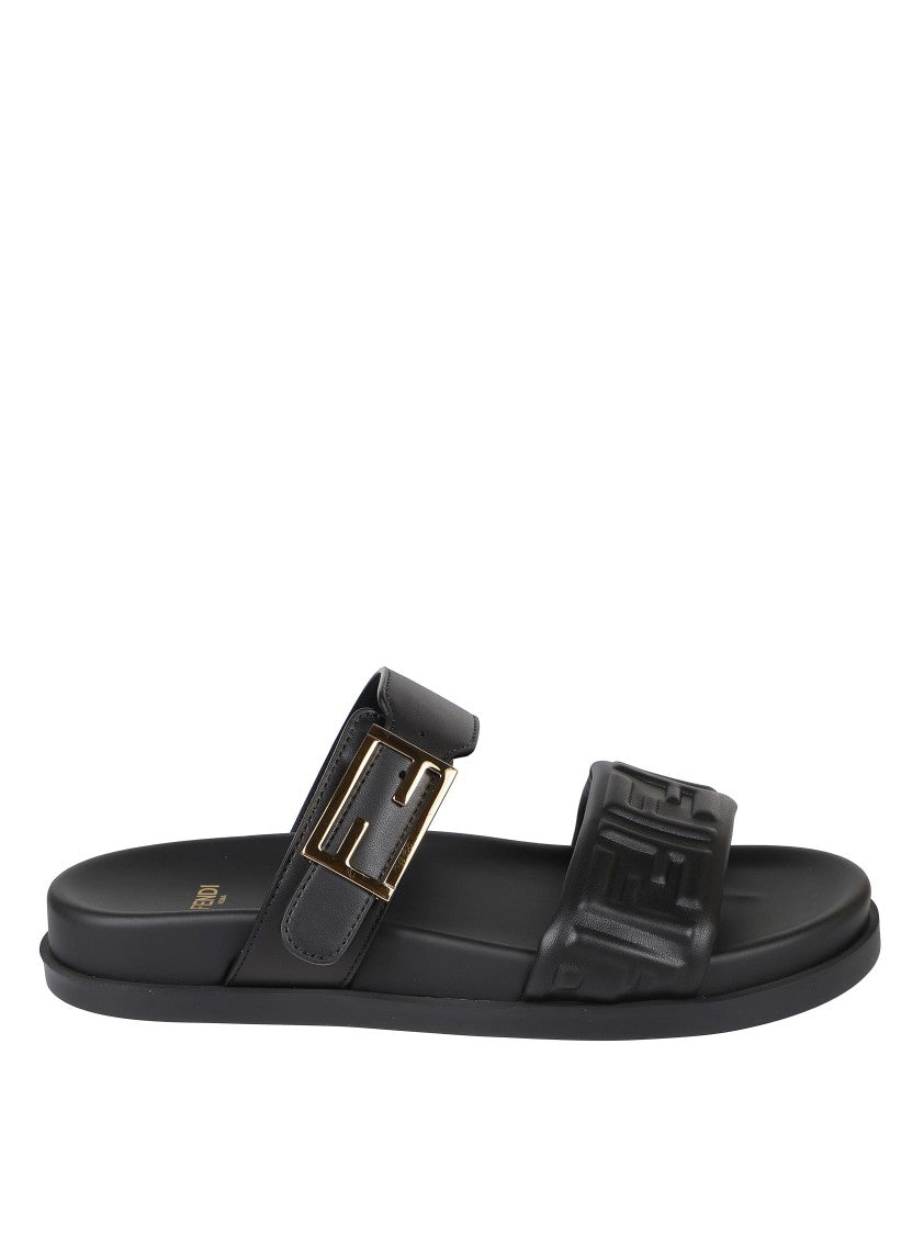 Fendi Black Sandals With Embossed Logo