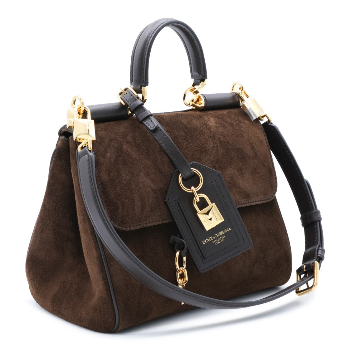 Dolce & Gabbana Structured Handbag With Dark Brown Suede And Black Leather Accents