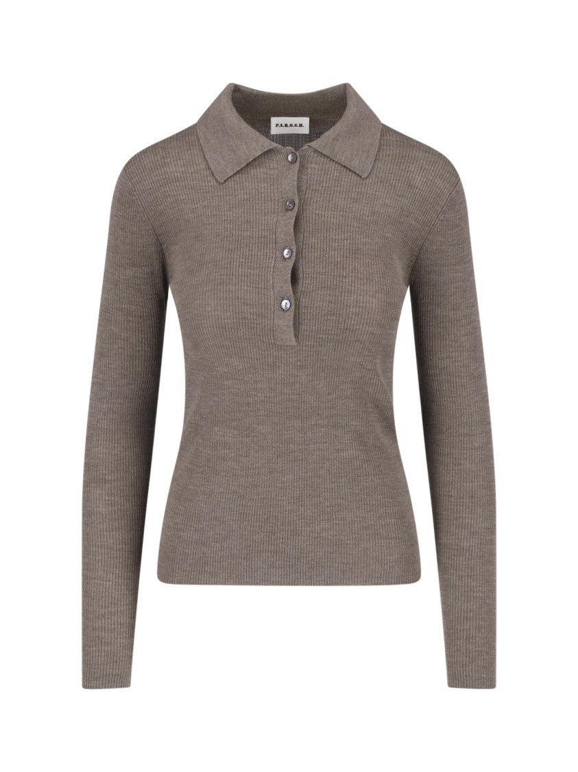 Parosh Ribbed Knit Pullover With Classic Collar