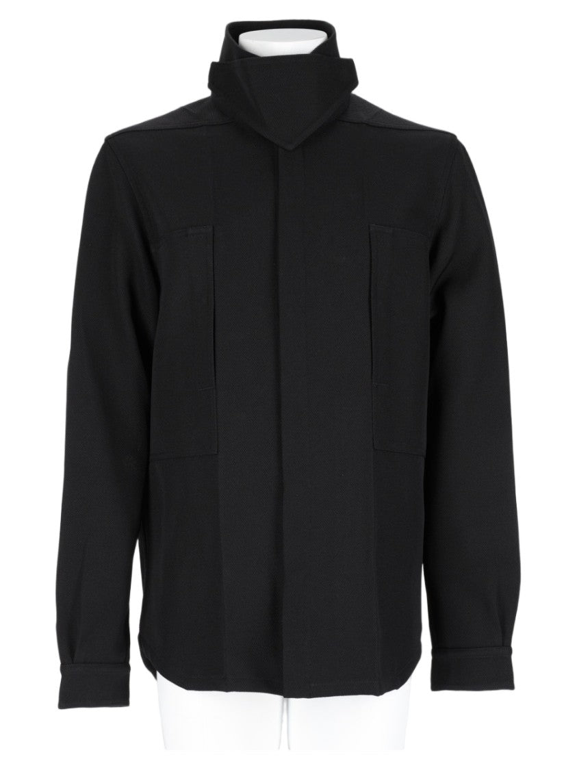 Rick Owens Black High-Collar Vertical Seams Casual Jacket