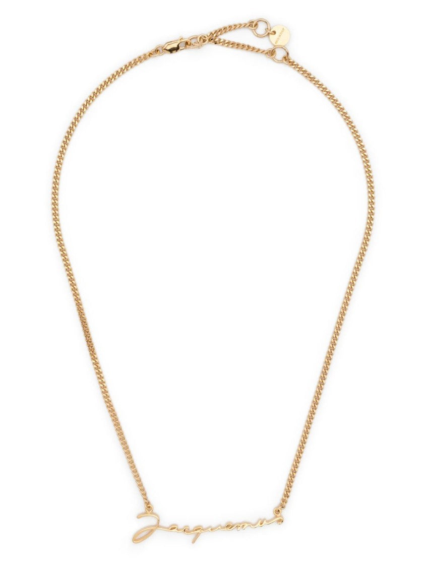 Jacquemus Gold Tone Cursive Logo Pendant Necklace