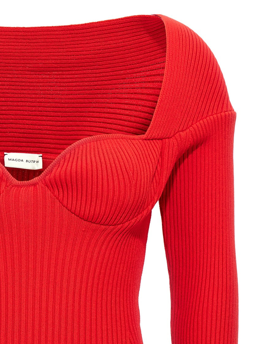 Magda Butrym Ribbed Viscose Blend Sweater With Sweetheart Neckline