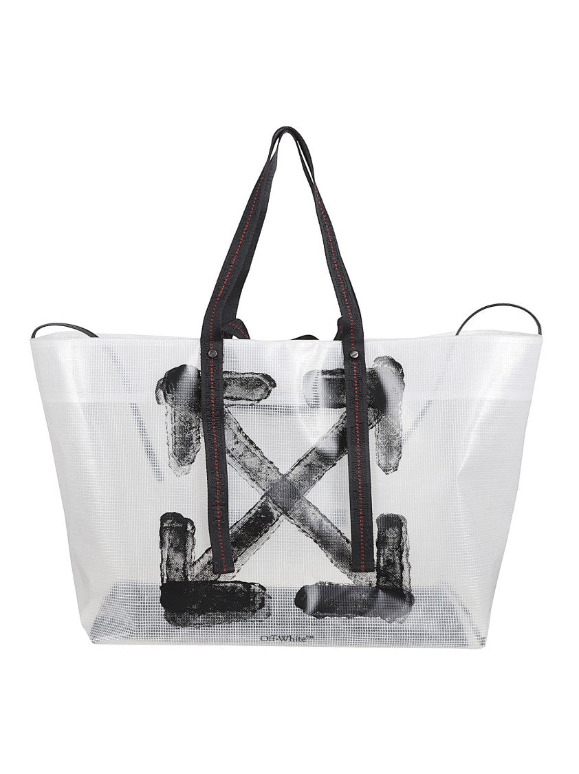 Off-White Translucent Tote Bag With Bold Arrow Print