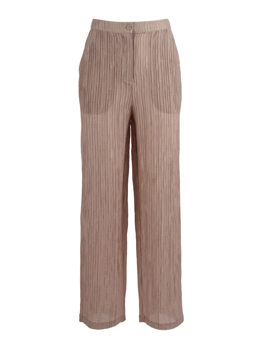 Emporio Armani Textured Crinkled Straight-Leg Pants