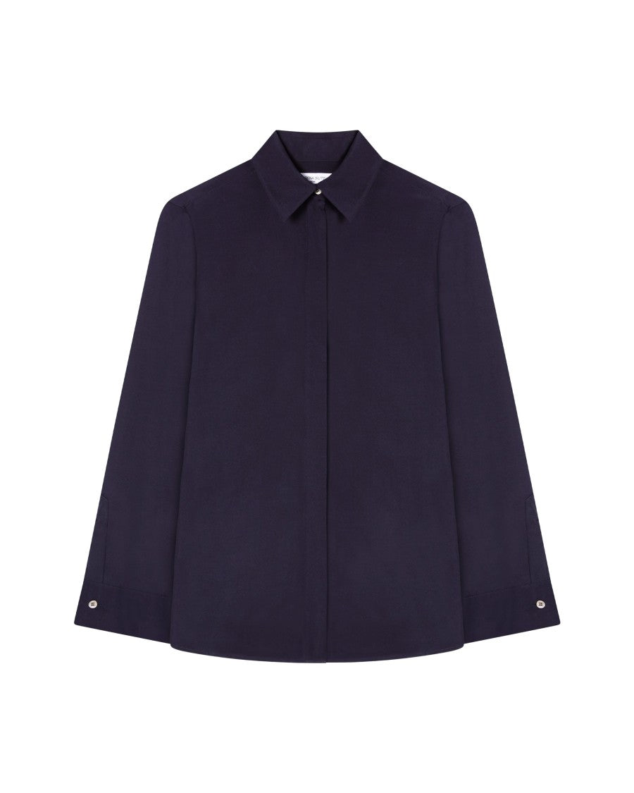Serena Bute Silk Cape Sleeve Shirt - Midnight Navy