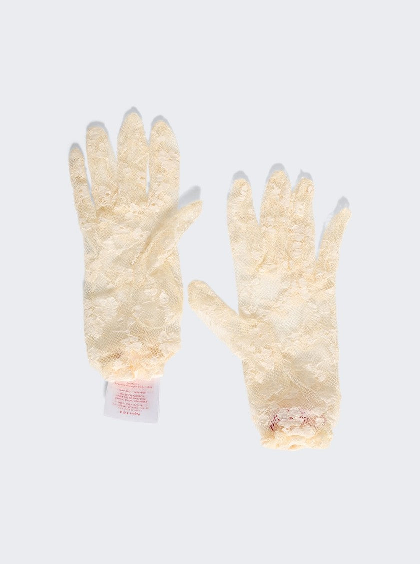 Valentino Garavani Signature Lace Gloves Butter And Gold