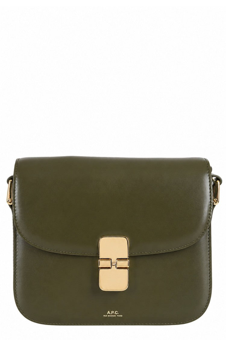 A.P.C. Green Grace Small Engraved Logo Leather Shoulder Bag