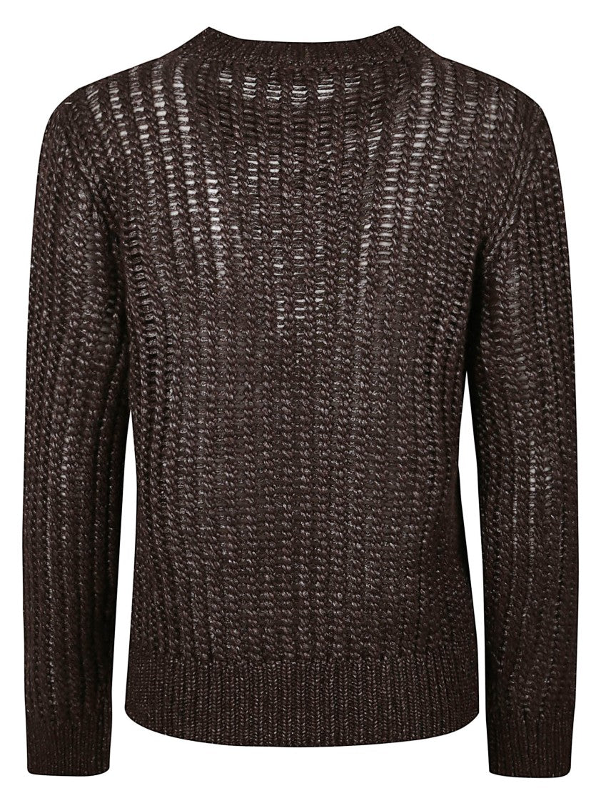 Peserico Brown Semi-Sheer Knit Sweater With Ribbed Trims