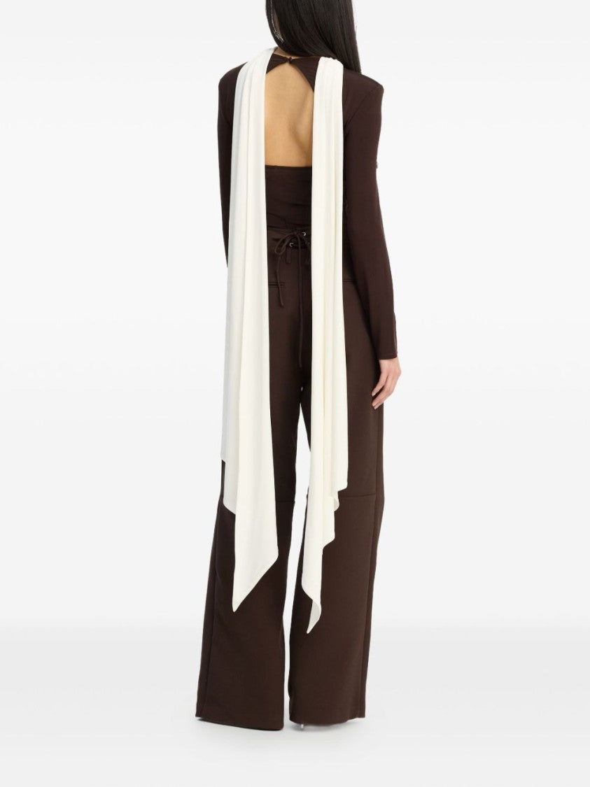 Rotate Brown And White Long-Sleeved Top