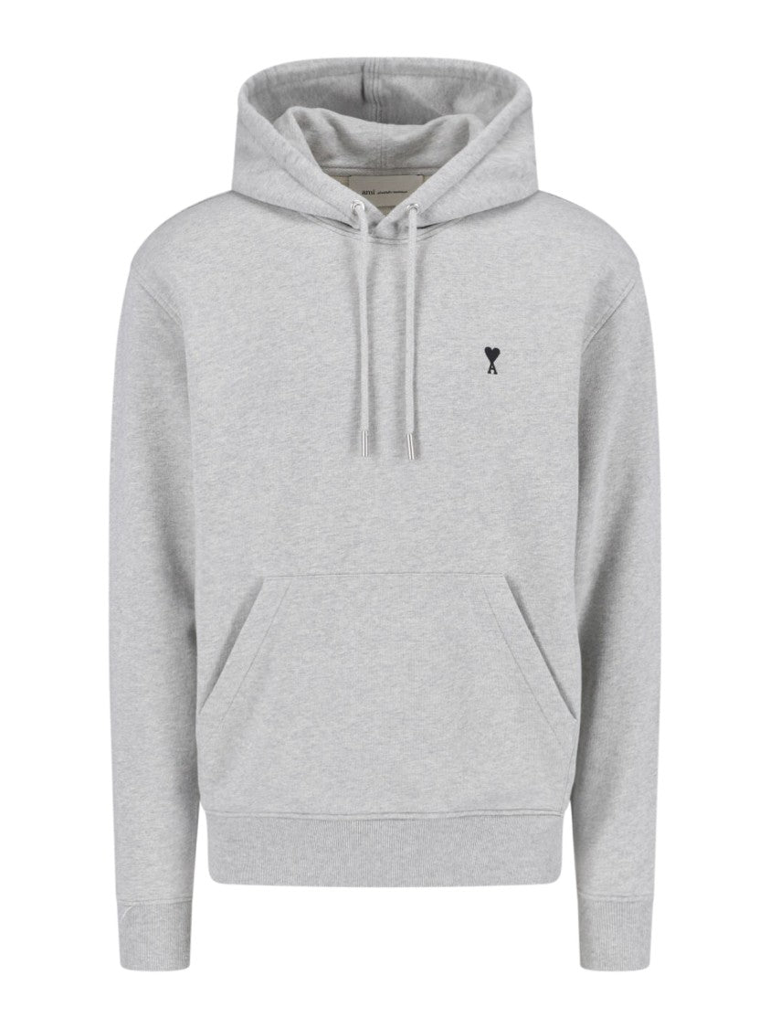 Ami Paris Grey Cotton Ami De Cœur Embroidered Hoodie