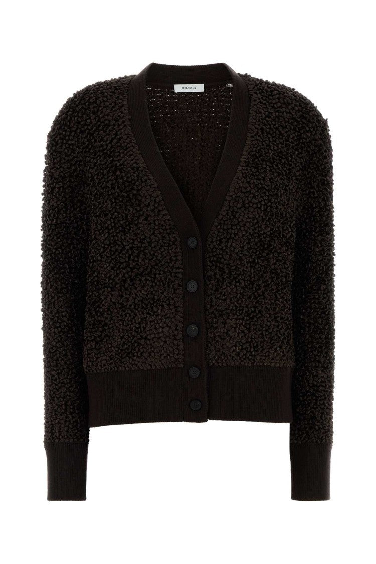Salvatore Ferragamo Dark Brown Boucle Cardigan