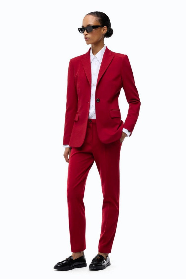 Pinko Red Crystal Button Flap Pocket Viscose-Blend Blazer
