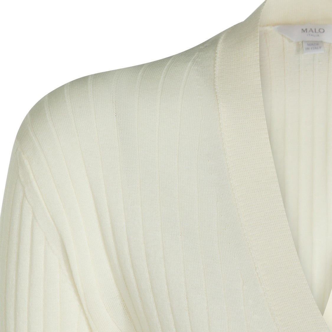 Malo Deep V Neck White Cotton Knitwear With Ribbed Texture