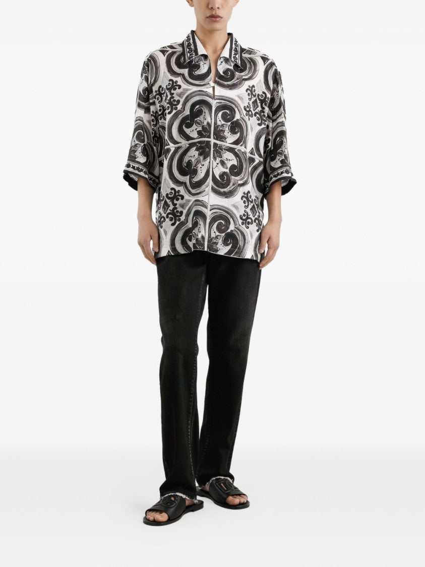 Dolce & Gabbana Majolica-Print Hawaii Linen Shirt
