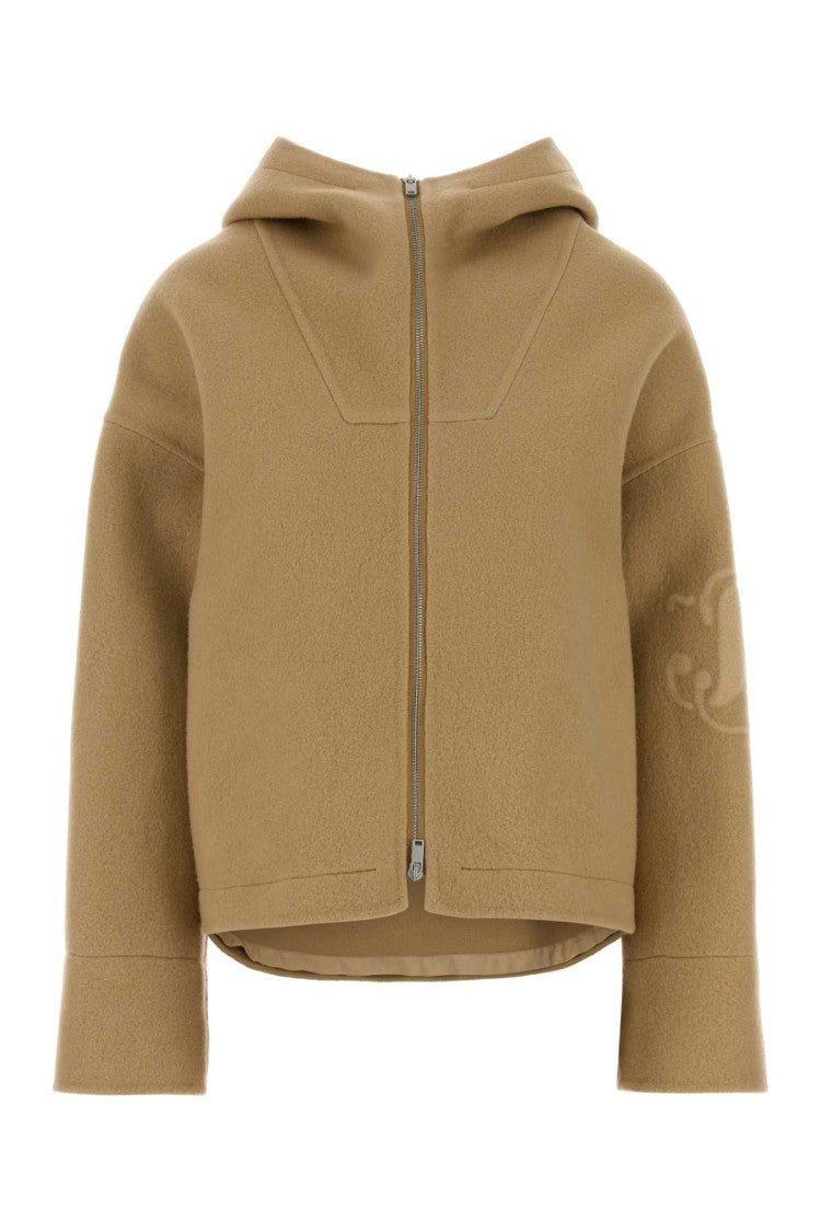 Jil Sander Cropped Beige Felt Jacket With Hood