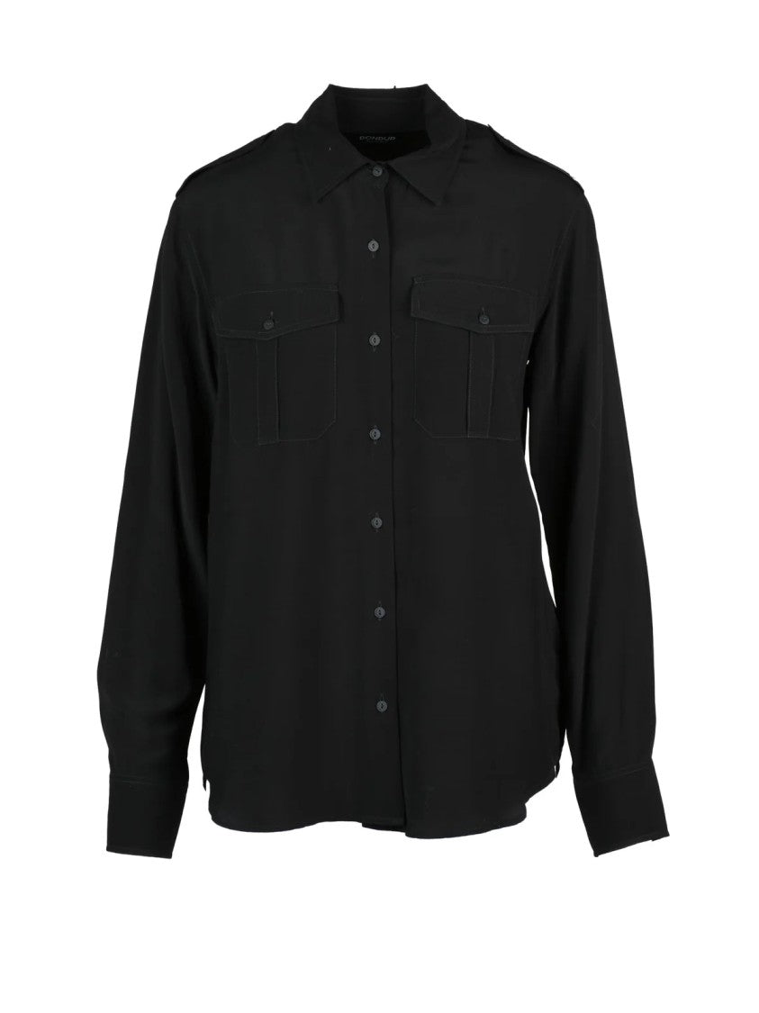 Dondup Black Flap Pockets Fluid Viscose Blouse