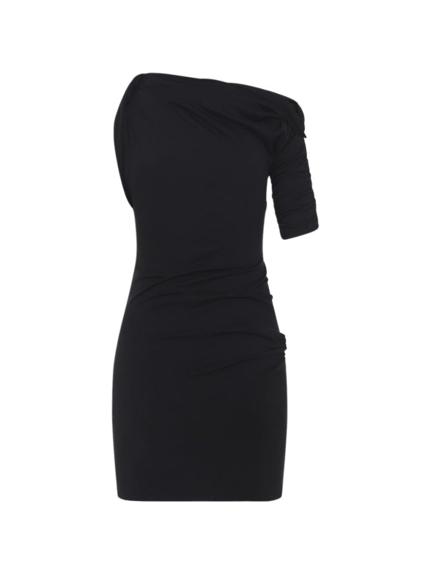 Jacquemus Black Ruched One-Shoulder Sleeve Dress