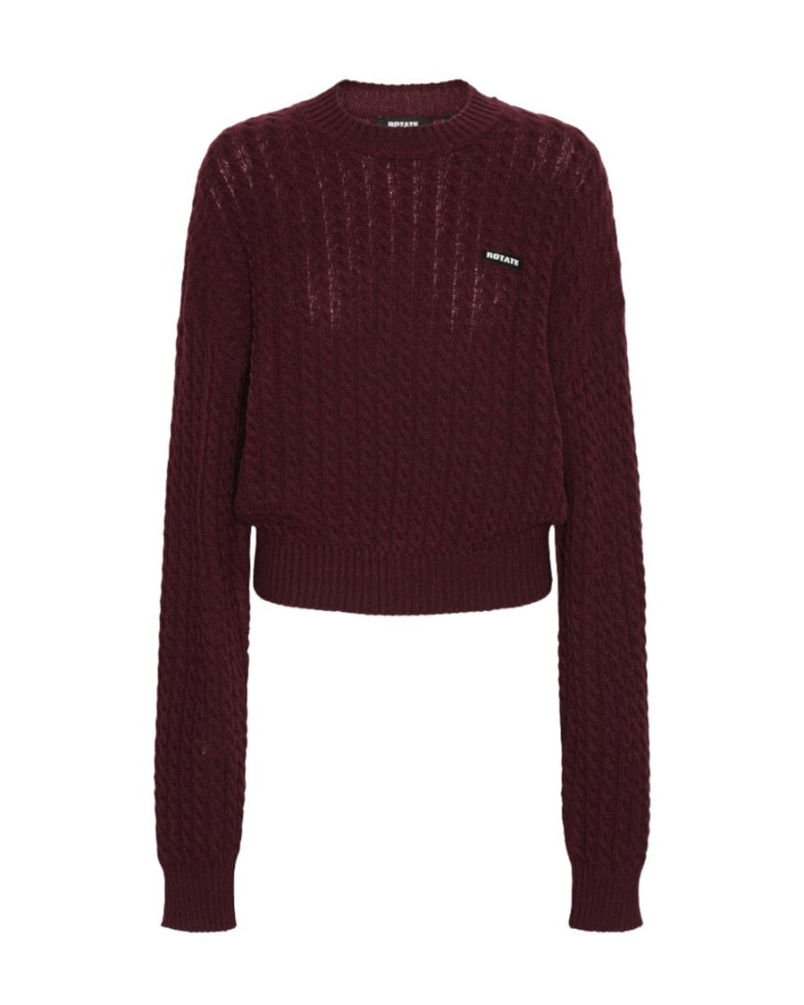 Rotate Cable Knit Sweater In Rich Burgundy