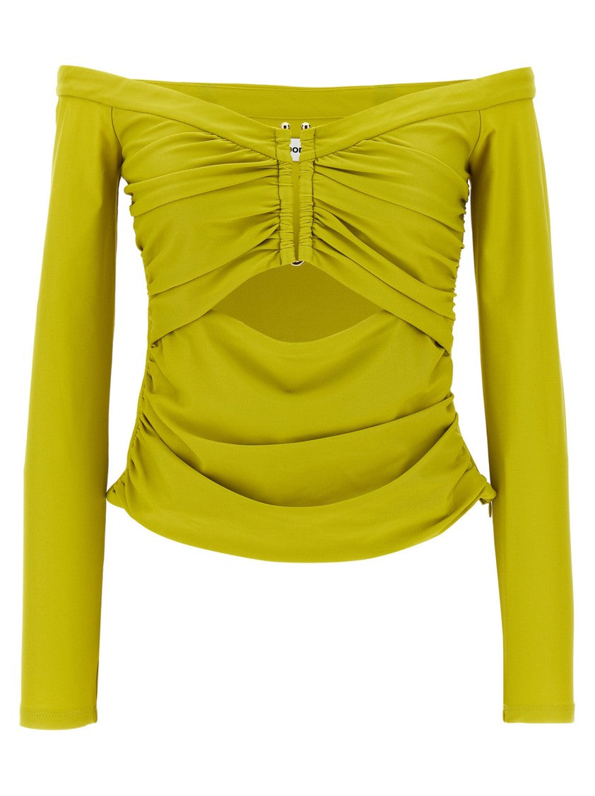 Self-Portrait 'Chartreuse Jersey Off Shoulder' Top