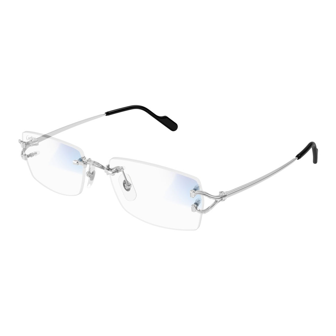 Cartier Rectangular Rimless Eyeglasses With Distinctive Curved Temples