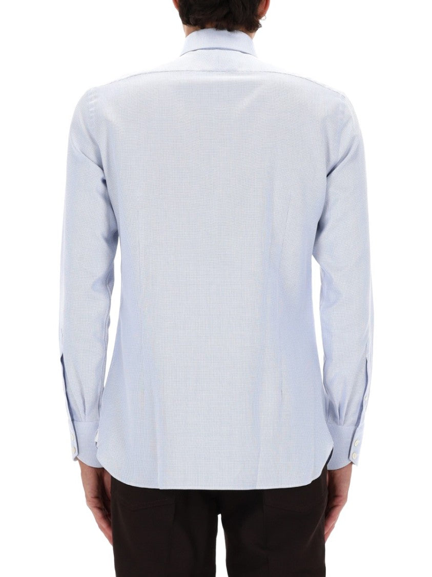 Tom Ford Blue Textured Cotton Mother-Of-Pearl Shirt