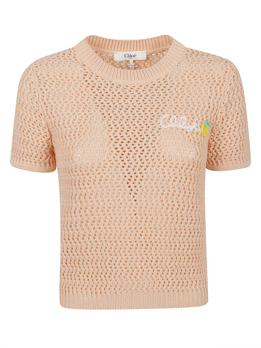 Chloé White Cotton Crochet Knit T-Shirt
