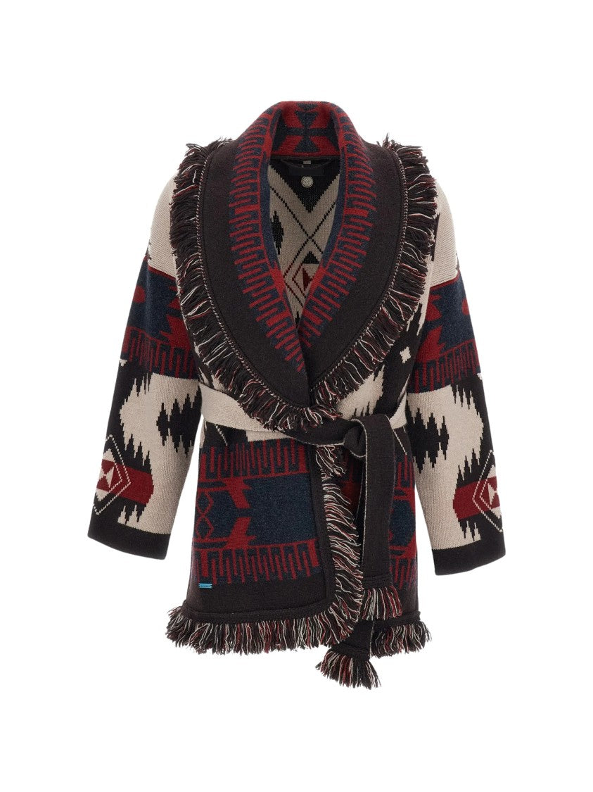 Alanui Jacquard Cardigan With Shawl Collar And Fringe Details