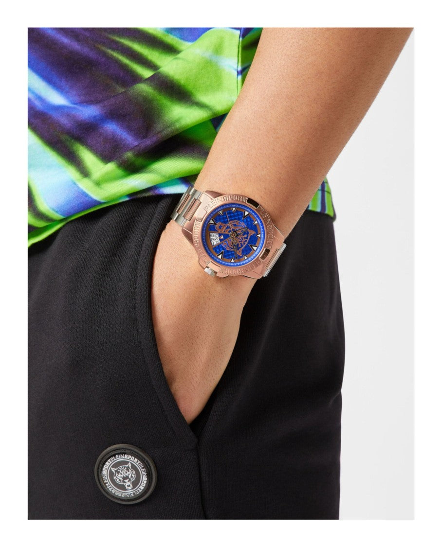 Plein Sport Two-Tone Bracelet Watch With Blue Guilloche Dial