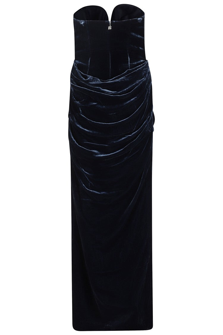 Rotate Silk Velvet Slit Dress