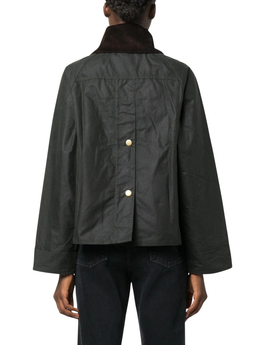 Barbour Boxy Black Embroidered Jacket With Corduroy Collar And Decorative Elements