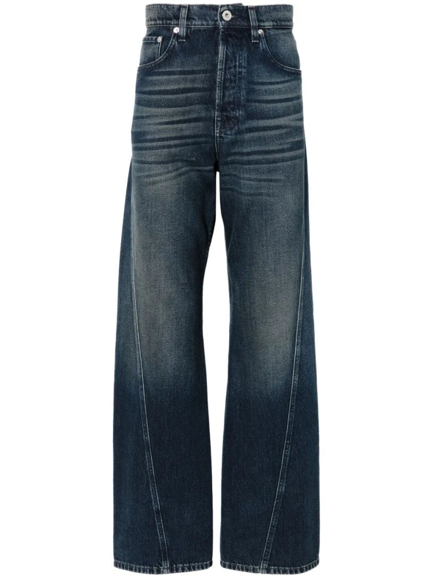 Lanvin Blue Regular Twisted Seam Cotton Straight-Leg Jeans